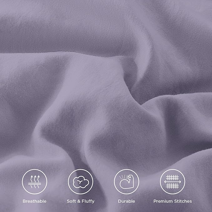 Andency Grayish Purple Ruffle Comforter Set King, Shabby Chic Farmhouse Bedding Comforter, Soft Lightweight Fluffy Microfiber Bet Set All Season 3 Pieces Solid Comforter Set