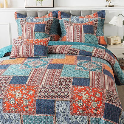 BEDIFANY 3 Pieces Cotton King Size Quilt Sets, Lightweight Bedspread King Size Soft Farmhouse King Quilt Bedding Sets for Bed Decorations for All Seasons,Orange