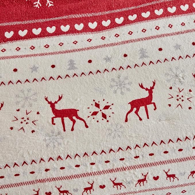 Christmas Sherpa Comforter Set Queen Size 3 Pieces Red Stripes Cream Heart Deer Holiday Winter Bedding Microfiber Warm Fleece Comforter with 2 Pillow Shams - Thanksgiving New Year Gift Choice