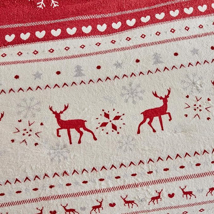Christmas Sherpa Comforter Set Queen Size 3 Pieces Red Stripes Cream Heart Deer Holiday Winter Bedding Microfiber Warm Fleece Comforter with 2 Pillow Shams - Thanksgiving New Year Gift Choice
