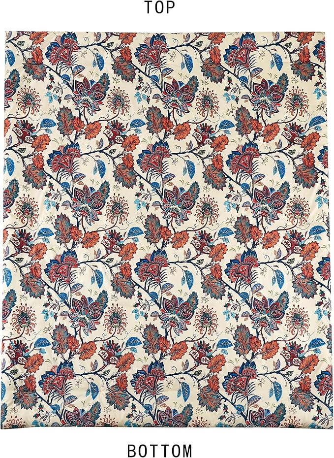 Chezmoi Collection Azura 2-Piece Floral Comforter Set Twin - Multicolor Blue Red Orange Cream Printed Microfiber Lightweight Bedding Set for All Season