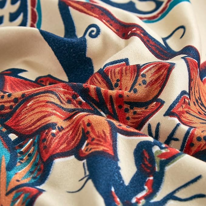 Chezmoi Collection Azura 3-Piece Floral Comforter Set Full - Multicolor Blue Red Orange Cream Printed Microfiber Lightweight Bedding Set for All Season