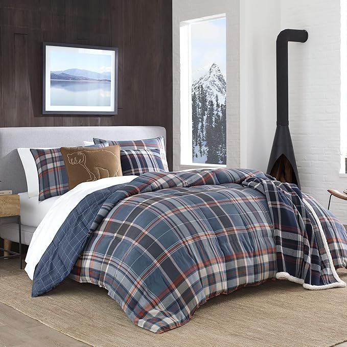 Eddie Bauer - King Comforter Set, Reversible Down Alt Bedding with Matching Shams, Luxurious Bedding Set for Colder Months (Shasta Lake Navy, King)