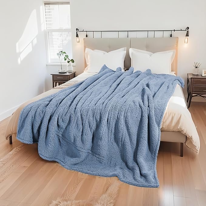 Electric Heated Blanket Full Size 72"×84" with 9 Heating Levels & 1-10Hs Auto Off，Double Sided Plush Sherpa, Energy Efficient, Machine Washable, for Couch & Bed, Light Blue