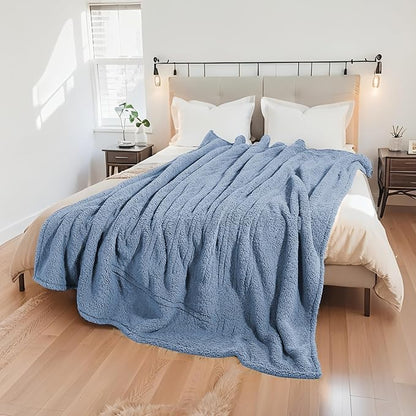 Electric Heated Blanket Full Size 72"×84" with 9 Heating Levels & 1-10Hs Auto Off，Double Sided Plush Sherpa, Energy Efficient, Machine Washable, for Couch & Bed, Light Blue