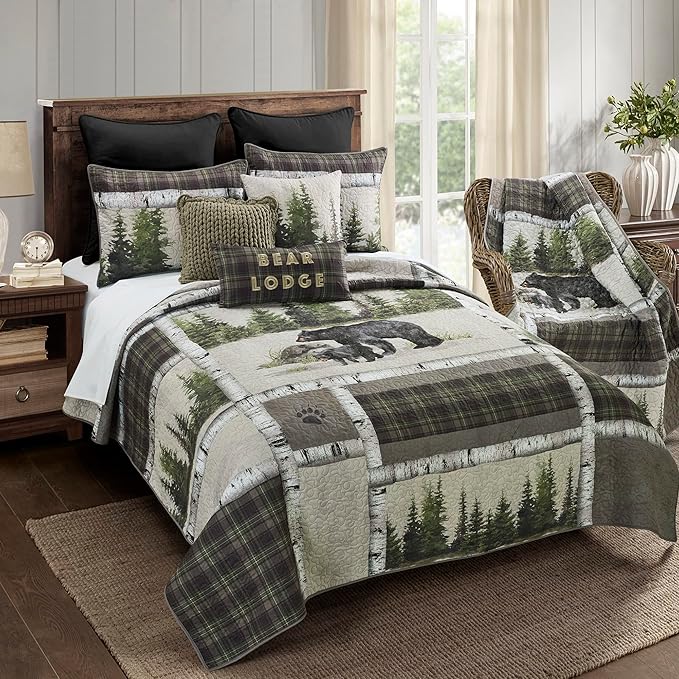 Donna Sharp Throw Pillow - Bear Panels Lodge Decorative Throw Pillow with Bear Design - Rectangle