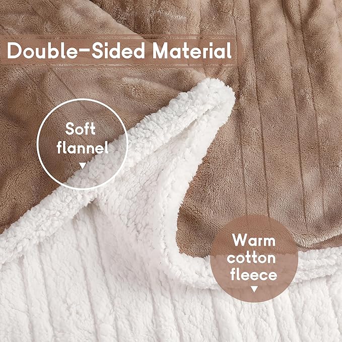 Heated Blanket Electric Throw Size 50''x60'' with 9 Heating Levels, 1-10 Hour Auto Shut Off, Machine Washable, Flannel & Sherpa Double-Sided Soft Warming Blanket for Couch, Bed, Office - Brown