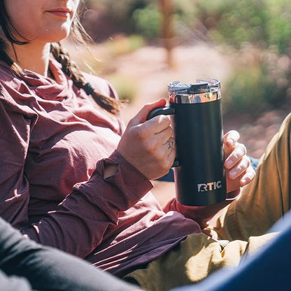 RTIC 16oz Road Trip Travel Mug with Lid and Handle, Insulated, Stainless Steel, Metal, Double Wall Vacuum-Insulation, Ceramic Lined, Portable Coffee, Tea Cup for Hot and Cold Drink, Black Cherry
