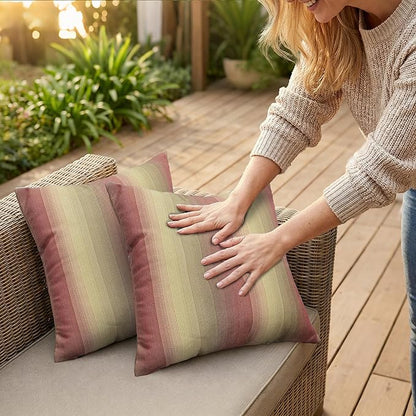 JMGBird Outdoor Pillows Set of 2 with Inserts - 18x18 Weather-Resistant Throw Pillows for Patio Furniture, Dark Red Striped Decorative Cushions