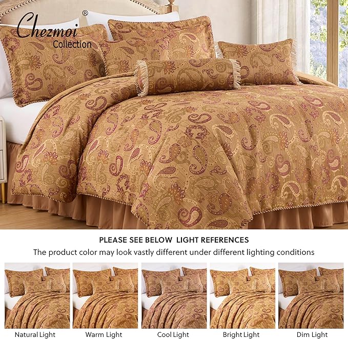 Chezmoi Collection Adelle 7-Piece Paisley Jacquard Embroidered Comforter Bedding Set, California King Size