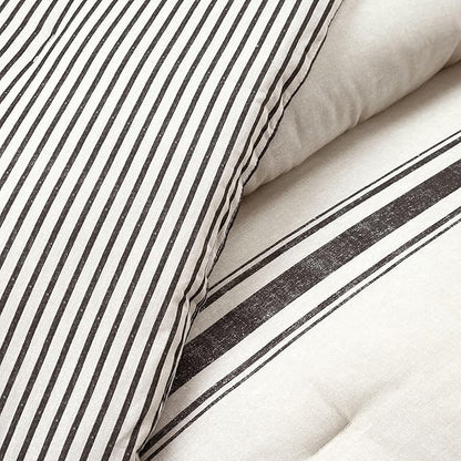 Lush Decor Farmhouse Stripe Reversible Cotton Comforter Set, 3 Piece Set, King, Black - Cozy Farmhouse Bedding Set - Rustic Decor - Striped Comforter - Modern Farmhouse Bedroom Decor