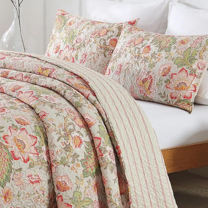 Quilt Set King Size Floral Patchwork Quilted, Soft Comforter Set Bedding Sets, Coverlet Bedspread Decorative Quilts with 2 Pillow Shams, (90"x104", 3 Pieces)