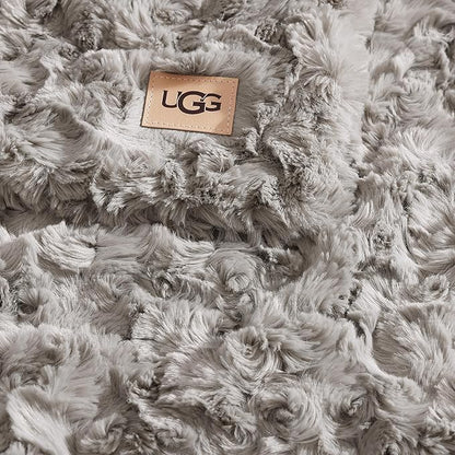 UGG Faux Fur Full/Queen Blanket, Double-Sided Fluffy Blanket, Cozy Oversized Throw for Couch, Washable Bedding for Full or Queen Bed, Luxury Home Decor, 90" x 90", Seal Grey (Adalee)