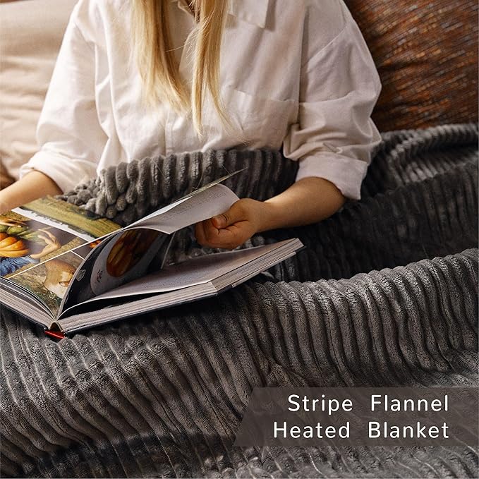 Heated Blanket Twin Size 62"x84",ETL Certification-6 Heating Levels Electric Blanket&1-10 Hour Auto Off,Machine Washable Heating Blanket (Grey)