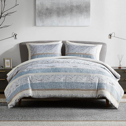 Comfort Spaces Blue Queen Comforter Set - 7 Pieces Trendy Modern Jacquard Bedding Sets with Sheets, All Seasons Skin-Friendly, Lightweight & Soft Microfiber Queen Bed Set, Shams, Queen