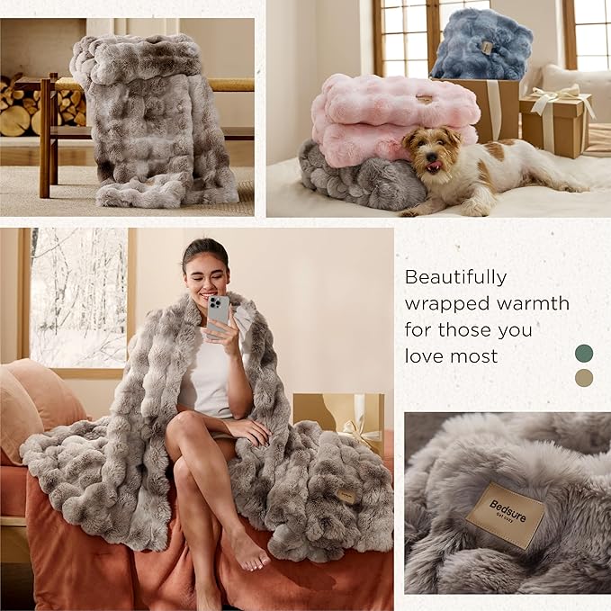 Bedsure GentleSoft Fluffy Fuzzy Twin Blanket, Soft Cozy Fleece Faux Fur Blanket, Pink Decorations Minky Velvet Couch Cover, Thick Warm Plush Women Men Birthday Gifts, 870GSM, Tie-dye Brown