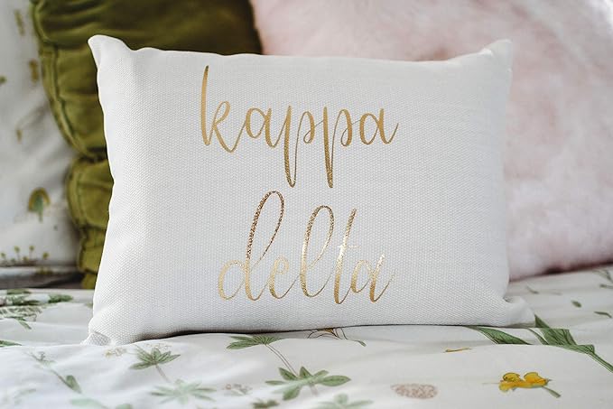 Sorority Shop Kappa Delta Pillow – Gold Script Design, 12" x 16" Lumbar Pillow Sorority