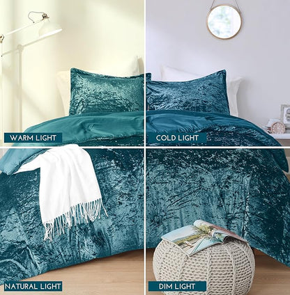 Comfort Spaces Juliette Luxe Comforter Set Velvet Lush with Soft Brushed Microfiber Reverse, All Season Cozy Velvet Bedding Sets, Fluffy Comforter Bed Set, Matching Sham, Teal King 3 Piece