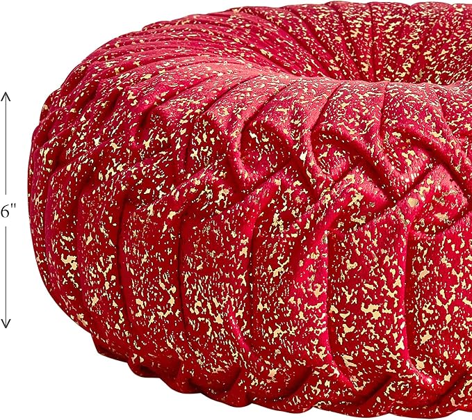 EUCIOR Round Throw Pillows,Pumpkin Pleated Handmade Throw Pillows,Red Throw Pillow Decorative Pillows for Home Decor Bedroom Living Room Couch Bed Sofa (Red)