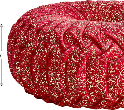EUCIOR Round Throw Pillows,Pumpkin Pleated Handmade Throw Pillows,Red Throw Pillow Decorative Pillows for Home Decor Bedroom Living Room Couch Bed Sofa (Red)