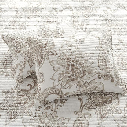 Levtex Home - Bennett Taupe King Quilt Set (106x92in.) and Two Pillow Shams (20x36in.) - Floral Paisley - Taupe and Cream - Reversible - Cotton