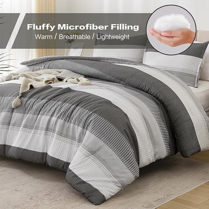 Litanika Queen Comforter Set Dark Grey - 3 Pieces Lightweight Fluffy Bedding Comforter Sets, All Season Down Alternative Comforter (1 Comforter, 2 Pillowcases)
