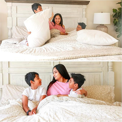 Southshore Fine Living, Inc. Cal King Lightweight Comforter Set with 2 Pillow Shams, Reversible Bedding Set - Geometric Print - Alternative Down Comforter for California/King Bed, Taupe & White