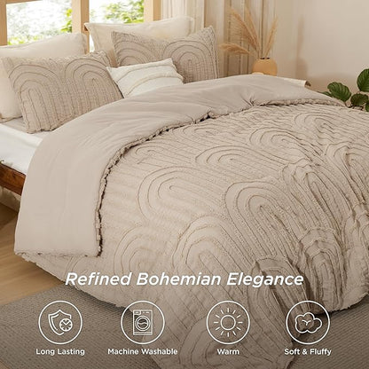 Bedsure Boho Tufted Khaki Twin/Twin XL Comforter, GentleSoft™ 2 Pieces Boho Farmhouse Decor Bedding, Arch Shabby Chic Bedding for All Seasons, 1 Bed Comforter, 1 Pillow Shams, 68x88 Inches