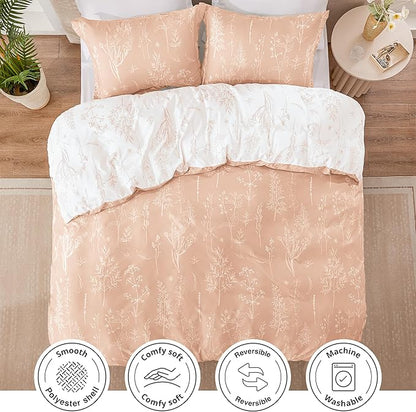 Love's cabin Pink Twin Comforter Set - Twin XL Size Comforter Set Dorm Bedding, 2 Pieces Cute Floral Bedding, Reversible Flowers Comforter, 1 Comforter & 1 Pillow Sham