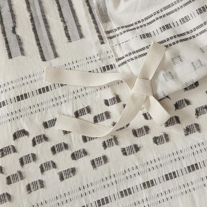 INK+IVY Rhea 100% Cotton Duvet Set Mid Century Modern Boho Design, All Season Comforter Cover Bedding Set, Matching Shams, Full/Queen, Geometric Clipped Jacquard Ivory 3 Piece