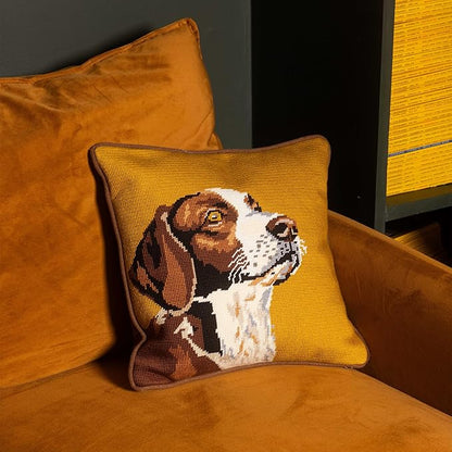 Camp Wandawega Hunting Dog Needlepoint Embroidered Throw Pillow, Vintage Lodge Decorative Pillow, 14" Square
