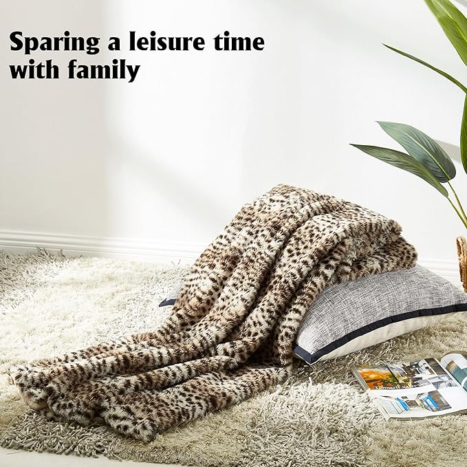 JONIYEAR Cozy Plush Striped Brown Cheetah Faux Rabbit Fur Throw Blanket 50" x 60",Decorative Thick Fuzzy Leopard Lap Blankets for Women, Soft Fluffy Animal Printed Warm Shaggy Blanket for Winter Fall