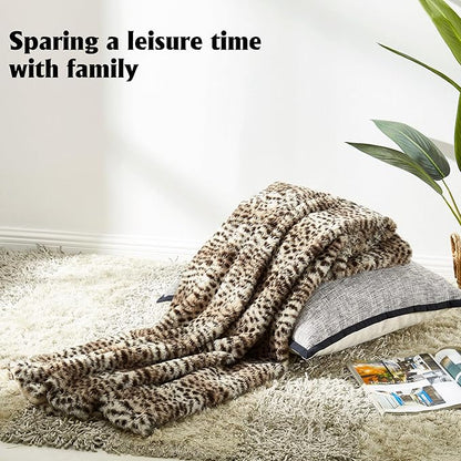 JONIYEAR Cozy Plush Striped Brown Cheetah Faux Rabbit Fur Throw Blanket 50" x 60",Decorative Thick Fuzzy Leopard Lap Blankets for Women, Soft Fluffy Animal Printed Warm Shaggy Blanket for Winter Fall