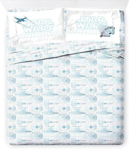 Jay Franco Kids Comforter Set Includes Sheets and Pillow Covers - Soft and Cozy Bed Set for Stylish Room Decor, Blue - Star Wars 02, 7 Piece Queen Size Bedding