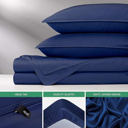 Pure Bamboo Full Sheets, Genuine 100% Organic Viscose Derived from Bamboo Bed Sheet Set, Luxuriously Soft & Cooling, Double Stitching, 2 Year Quality Promise (Full, Cobalt Blue)