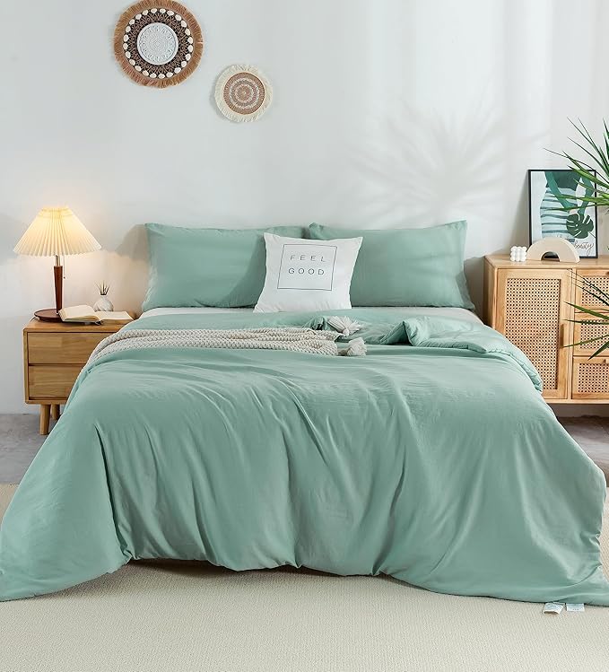 COTTEBED Softness Sage Green King Comforter Set Clearance, Lightweight All Season, Solid Fluffy Fuzzy Washed Cotton California King Bedding Down Alternative Comforter (Forest Sage Green King/Cal King)