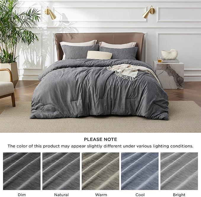 Bedsure Oversized Queen Comforter Set - Charcoal Grey Soft Bedding for All Seasons, Cationic Dyed Bed Set, 3 Pieces, 1 Oversized Queen Size Comforter (98"x 98") and 2 Pillow Shams (20"x 26"+2")