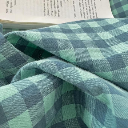 mixinni Dark Green Gingham Comforter Set Queen, Plaid Comforter Set 3 Pieces 1 Teal Grid Comfoter with 2 Pillow Cases for All Seasons, Soft Fluffy Modern Grid Pattern Printed Bedding-Queen Size