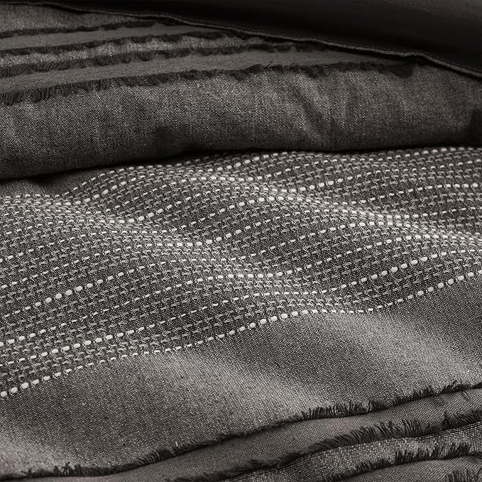Wonderful Dark Grey Comforter Set King Size, Yarn Dyed Farmhouse Striped Cotton Lightweight Boho Comforter with Pillow Shams, Halloween Bedding, Fluffy Bedding Set for All Season