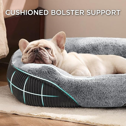 Bedsure Washable Dog Bed Medium Size Dog - Rectangle Fluffy Plush Big Pet Bed, Corduroy Fleece and Nonskid Bottom,30x24x8inches,Suitable for Pet Up to 35lbs,Grey
