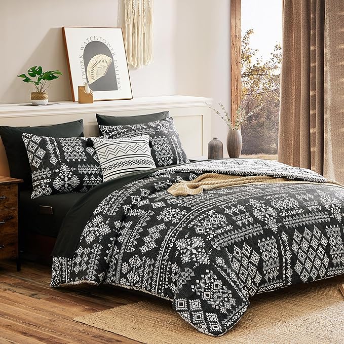 Geniospin King Size Comforter Set- 7 Pieces Boho Bed in a Bag, Western Bedding Set for All Seasons, Reversible Aztec Bedding, Lightweight Comforter Bed Set with Sheets, Pillowcases & Shams