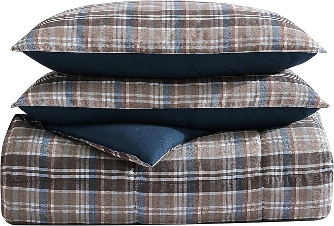 Eddie Bauer- King Comforter Set, Reversible Microsuede Bedding with Matching Sham(s), Casual Luxurious Bedding Set (Rugged Plaid Brown, King)