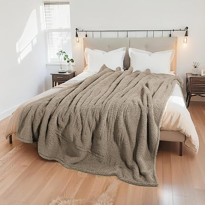 Electric Heated Blanket Twin Size 62"×84" with 9 Heating Levels & 1-10Hs Auto Off, Heating Blankets Double Sided Plush Sherpa, Energy Efficient, Machine Washable, Light Brown