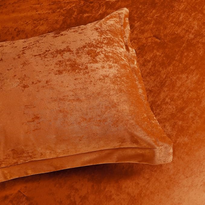 Sunshine Nicole Distressed Velvet Comforter Set, Distressed Velvet Face and Brushed Solid Microfiber Reverse, with Light Weight Soft Poly Fill, 5 Pieces Terracotta, Queen