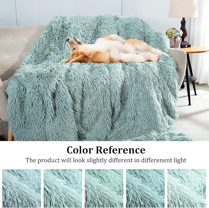 JONIYEAR Extra Large Decorative Fluffy Faux Fur Blanket Queen Size 80" x 90", Soft Luxury Lightweight Furry Blankets, Solid Cozy Shaggy Plush Thick Warm Fuzzy Blankets for Winter Bed Couch, Aqua