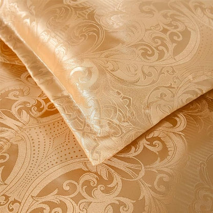 King Size Comforter Set All Season Gold Bedding Comforter Sets Silk Jacquard Bed Set Lightweight Quilt 3pcs Soft Bedding Sets Matching 2 Pillow Shams (King,104-by-90 inches)