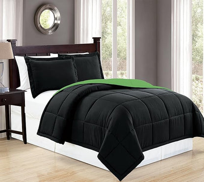 Mk Collection Down Alternative Comforter Set 2pc Twin Reversible Black/Lime Green New