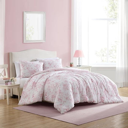 Laura Ashley - Queen Comforter Set, Reversible Cotton Bedding with Matching Shams, Medium Weight for Year Round Use, Oeko-Tex Certified, Coquette Room Decor (Delphine Mauve Pink)