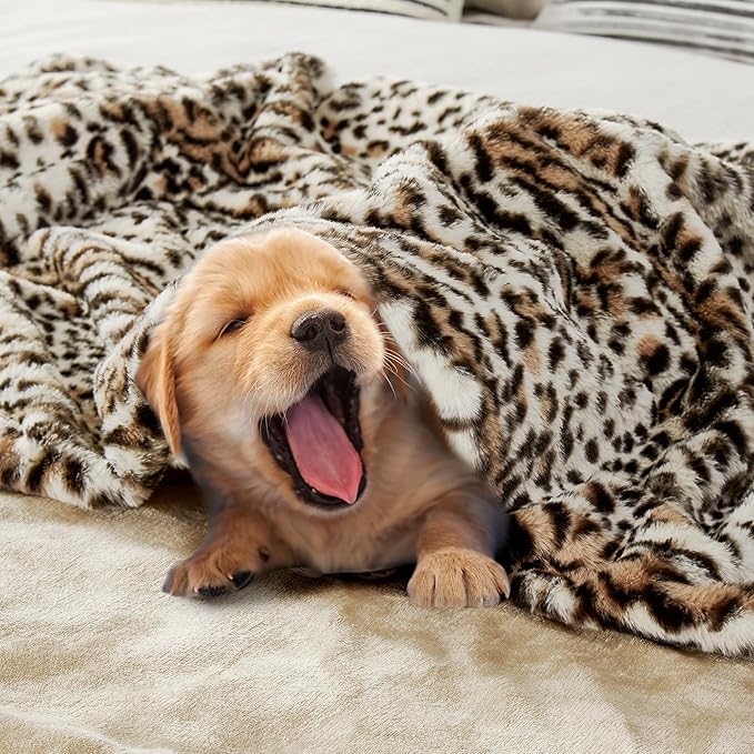 JONIYEAR Cozy Fluffy Brown Cheetah Faux Rabbit Fur Throw Blanket 50" x 60", Decorative Thick Fuzzy Leopard Lap Blankets for Women, Soft Plush Animal Print Warrm Shaggy Furry Blanket for Winter, Beige
