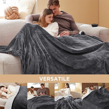 Bedsure Electric Blanket Queen Size - Dual Control Heated Blanket Queen, Fast Heating with 10 Time Settings & 10 Heat Settings, Warm Gift for Grandma (84x90 inches, Dark Grey)